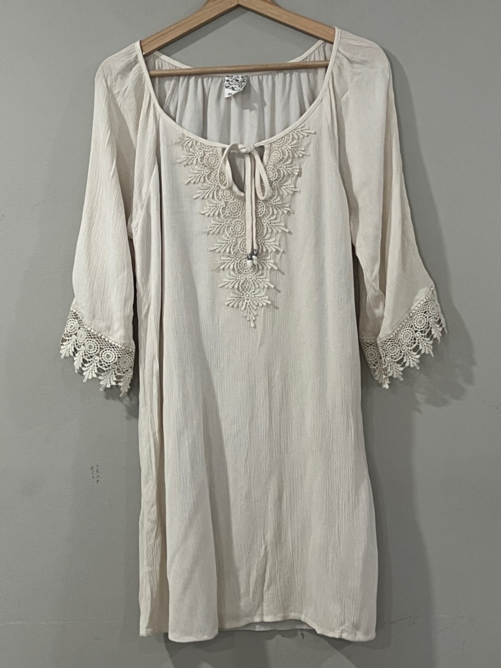 NAIF Cream Boho Mini Dress with Lace Trim